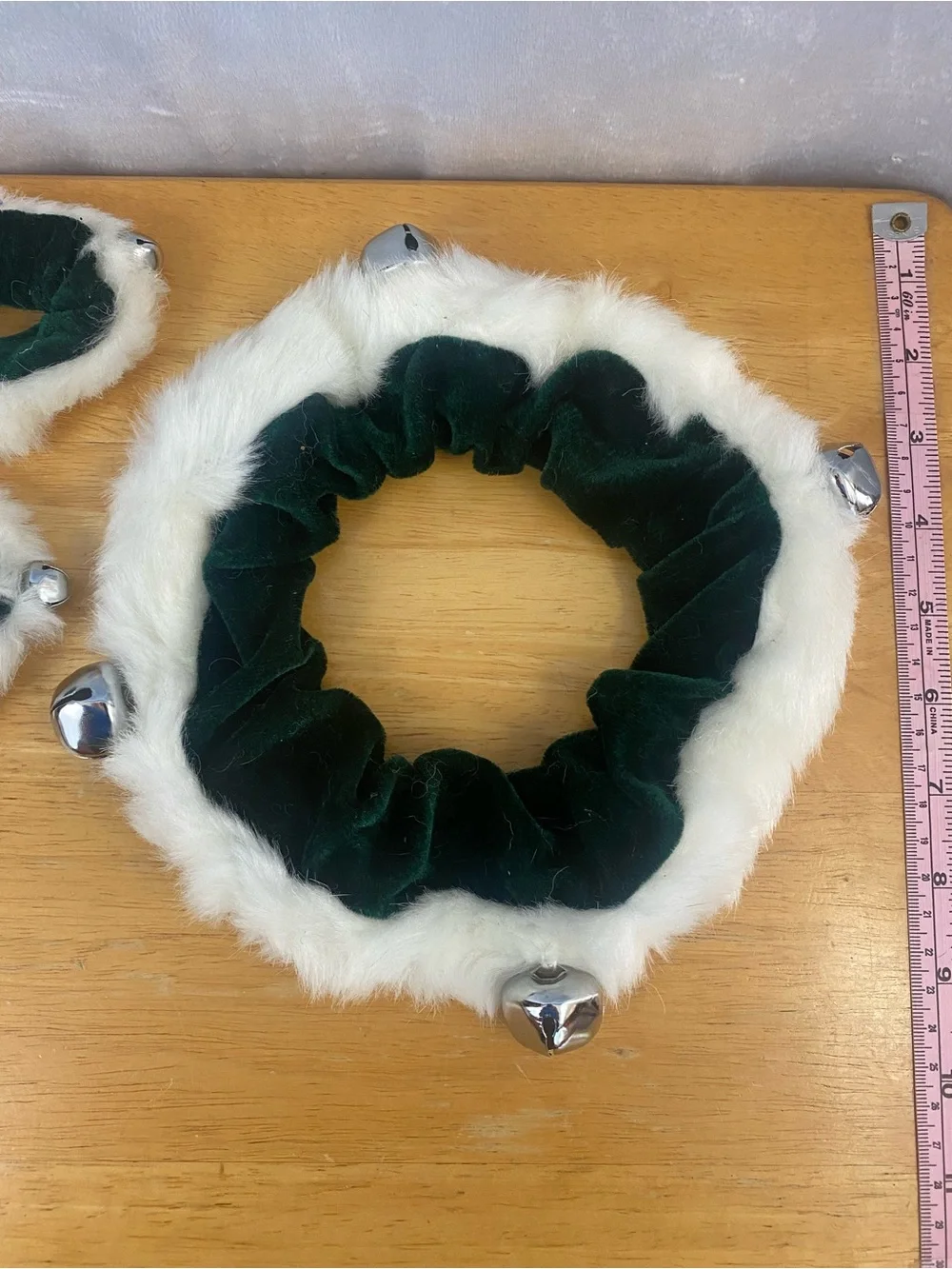 Holiday Jingle Dog Dark Green Velvety and White Faux Fur Holiday Accessory Set